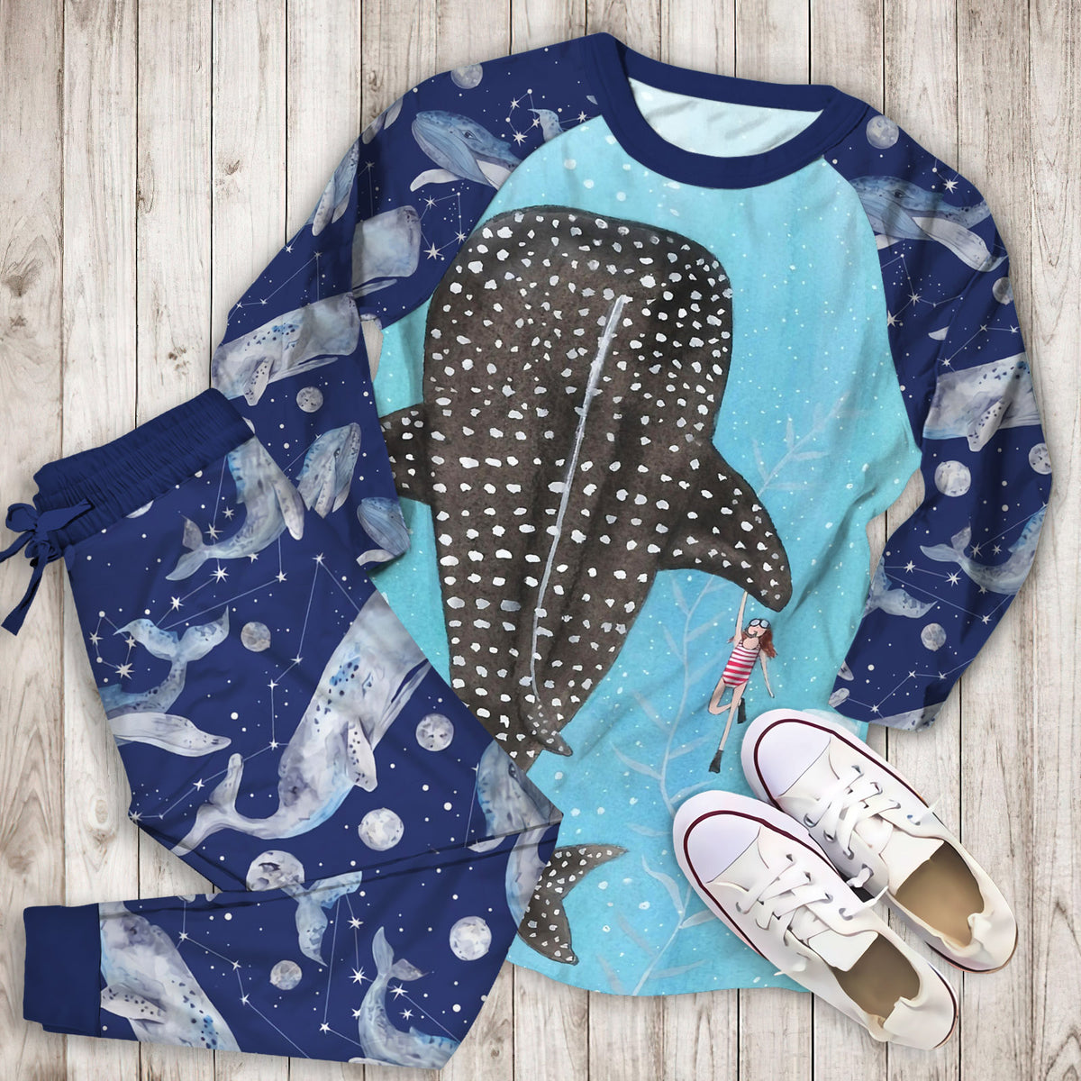 Whale Pajama Set | Pajamas | Cotton Sleepwear Sets | Soft Long Sleeve Pjs | Raglan Shirt and Pants Set