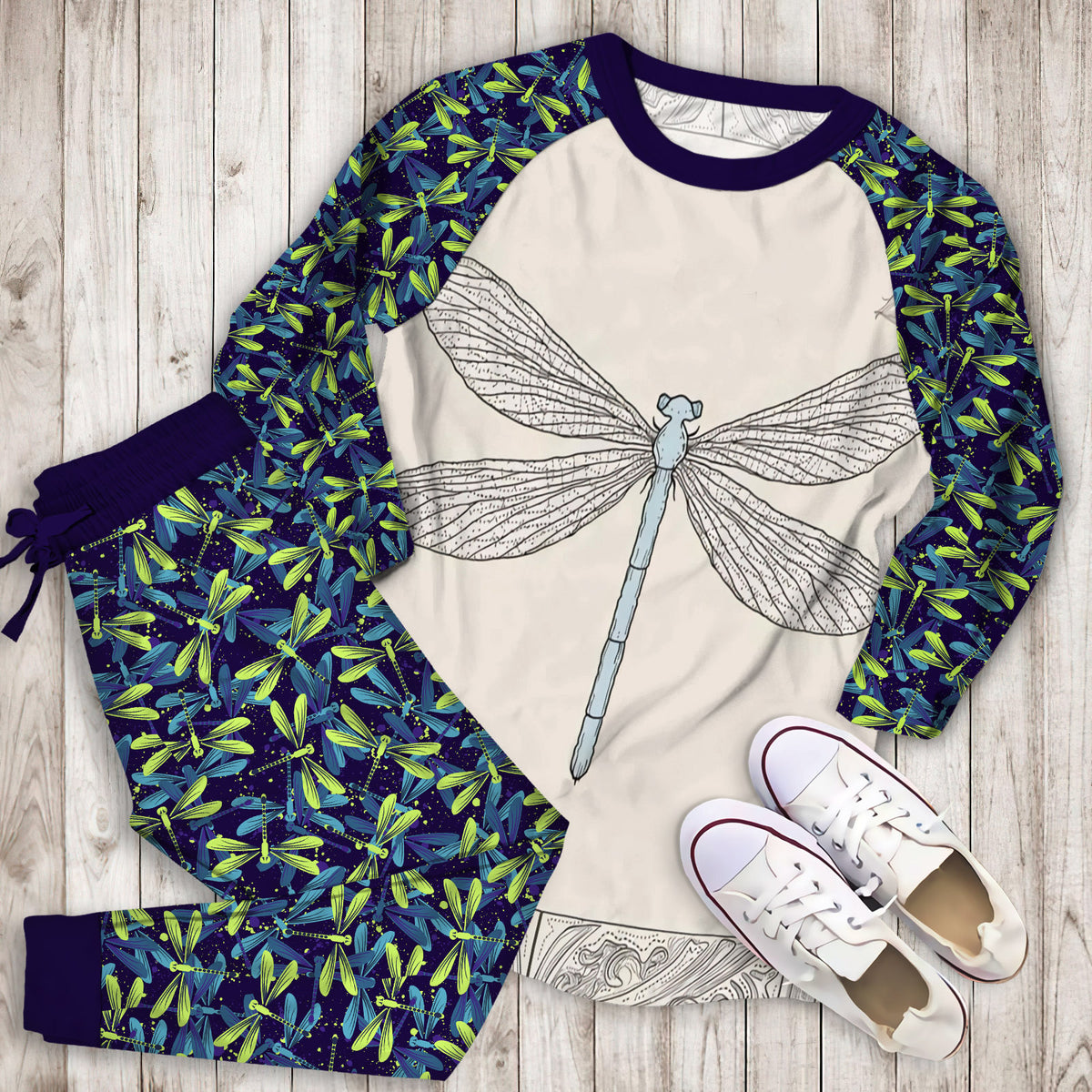 Dragonfly Pajama Set | Pajamas | Cotton Sleepwear Sets | Soft Long Sleeve Pjs | Raglan Shirt and Pants Set