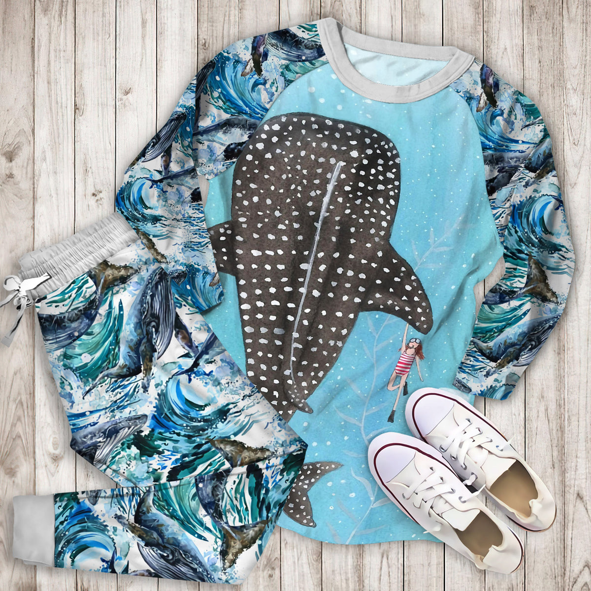 Whale Pajama Set | Pajamas | Cotton Sleepwear Sets | Soft Long Sleeve Pjs | Raglan Shirt and Pants Set