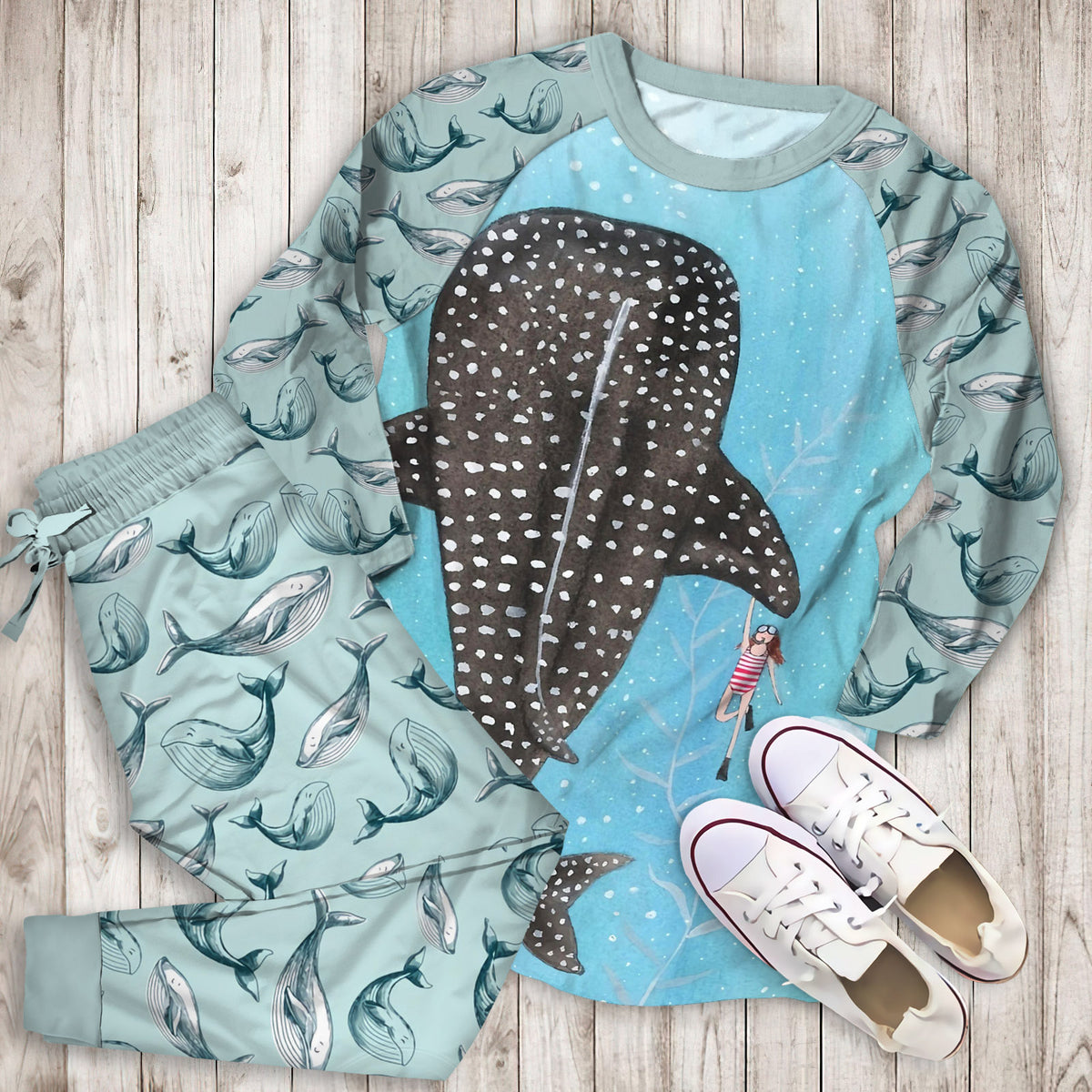 Whale Pajama Set | Pajamas | Cotton Sleepwear Sets | Soft Long Sleeve Pjs | Raglan Shirt and Pants Set