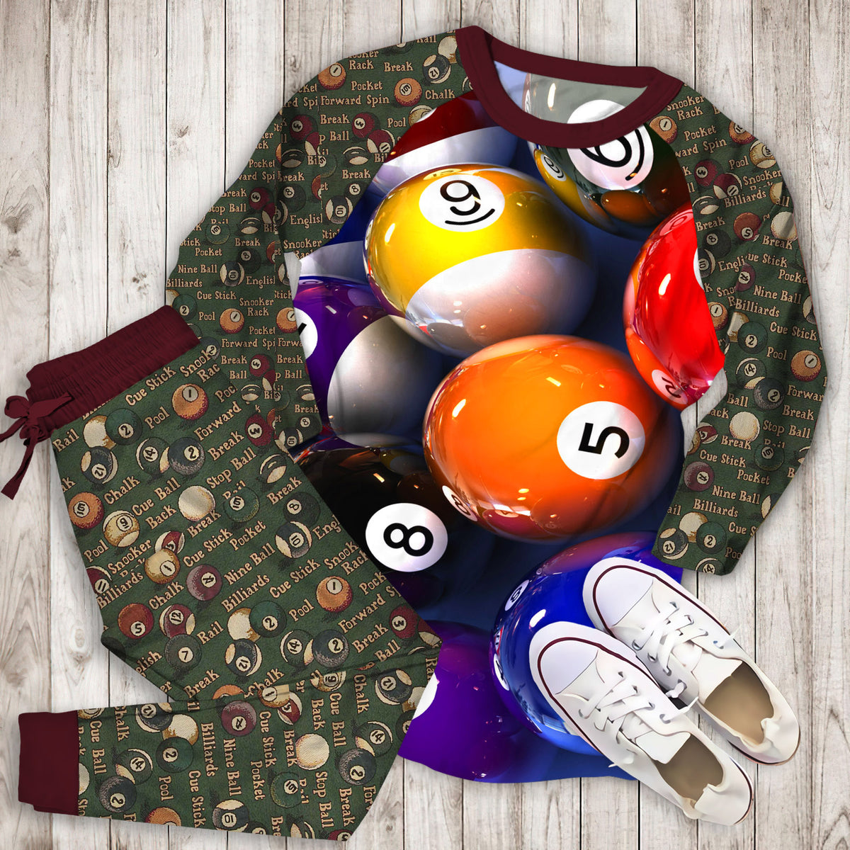 Billiard Pajama Set | Pajamas | Cotton Sleepwear Sets | Soft Long Sleeve Pjs | Raglan Shirt and Pants Set