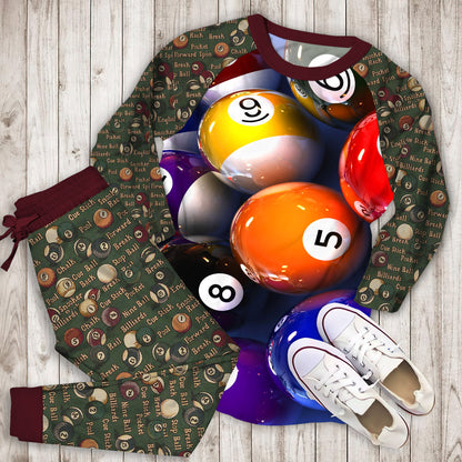 Billiard Pajama Set | Pajamas | Cotton Sleepwear Sets | Soft Long Sleeve Pjs | Raglan Shirt and Pants Set