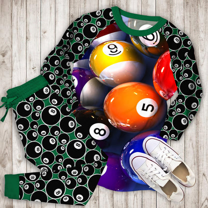 Billiard Pajama Set | Pajamas | Cotton Sleepwear Sets | Soft Long Sleeve Pjs | Raglan Shirt and Pants Set