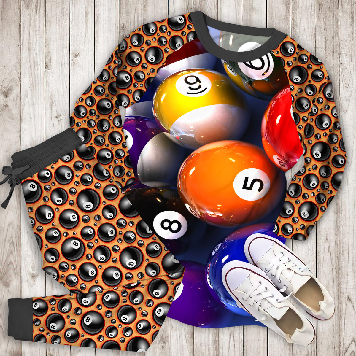 Billiard Pajama Set | Pajamas | Cotton Sleepwear Sets | Soft Long Sleeve Pjs | Raglan Shirt and Pants Set