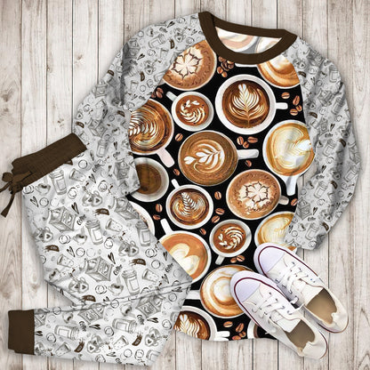 Coffee Pajama Set | Pajamas | Cotton Sleepwear Sets | Soft Long Sleeve Pjs | Raglan Shirt and Pants Set