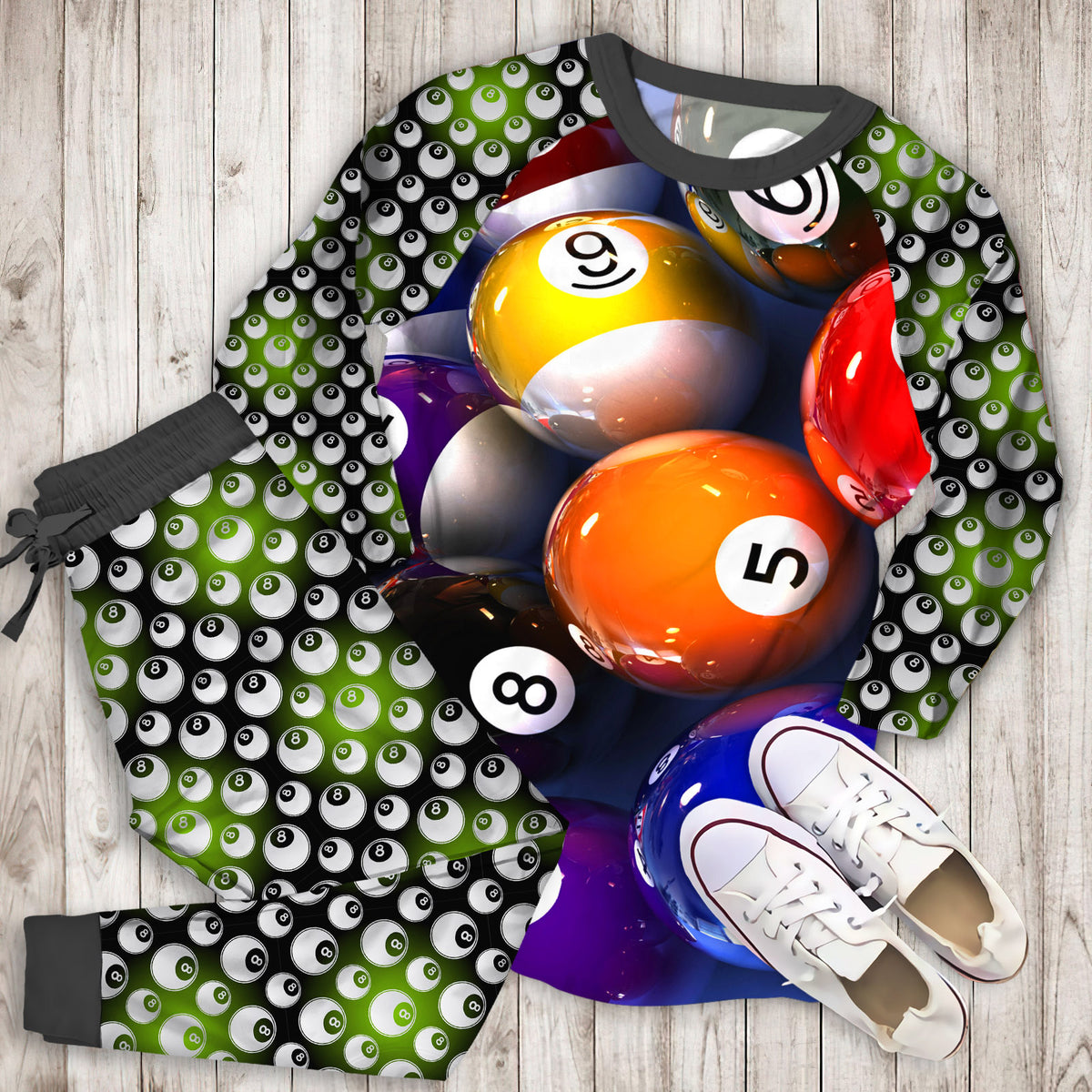 Billiard Pajama Set | Pajamas | Cotton Sleepwear Sets | Soft Long Sleeve Pjs | Raglan Shirt and Pants Set