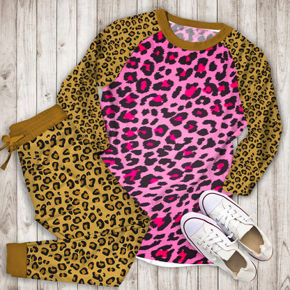 Cheetah Pink Pattern Pajama Set |Sleepwear Pjs Sets | Raglan Shirt Pants Set