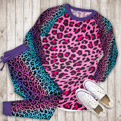 Cheetah Pink Pattern Pajama Set |Sleepwear Pjs Sets | Raglan Shirt Pants Set