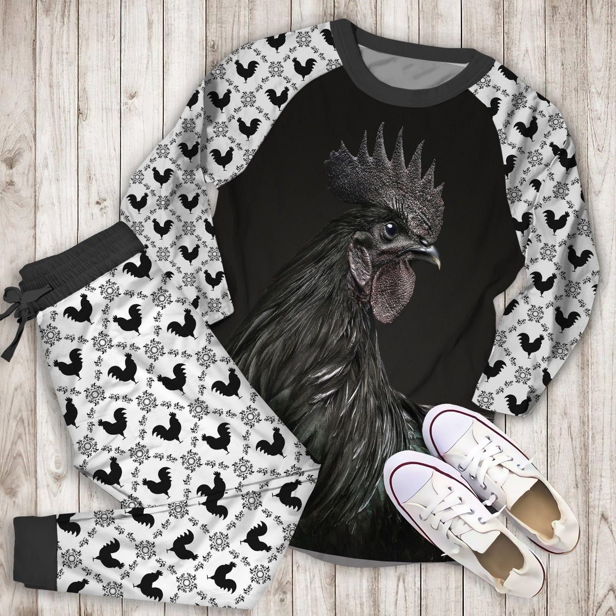 Rooster Pajama Set | Pajamas | Cotton Sleepwear Sets | Soft Long Sleeve Pjs | Raglan Shirt and Pants Set
