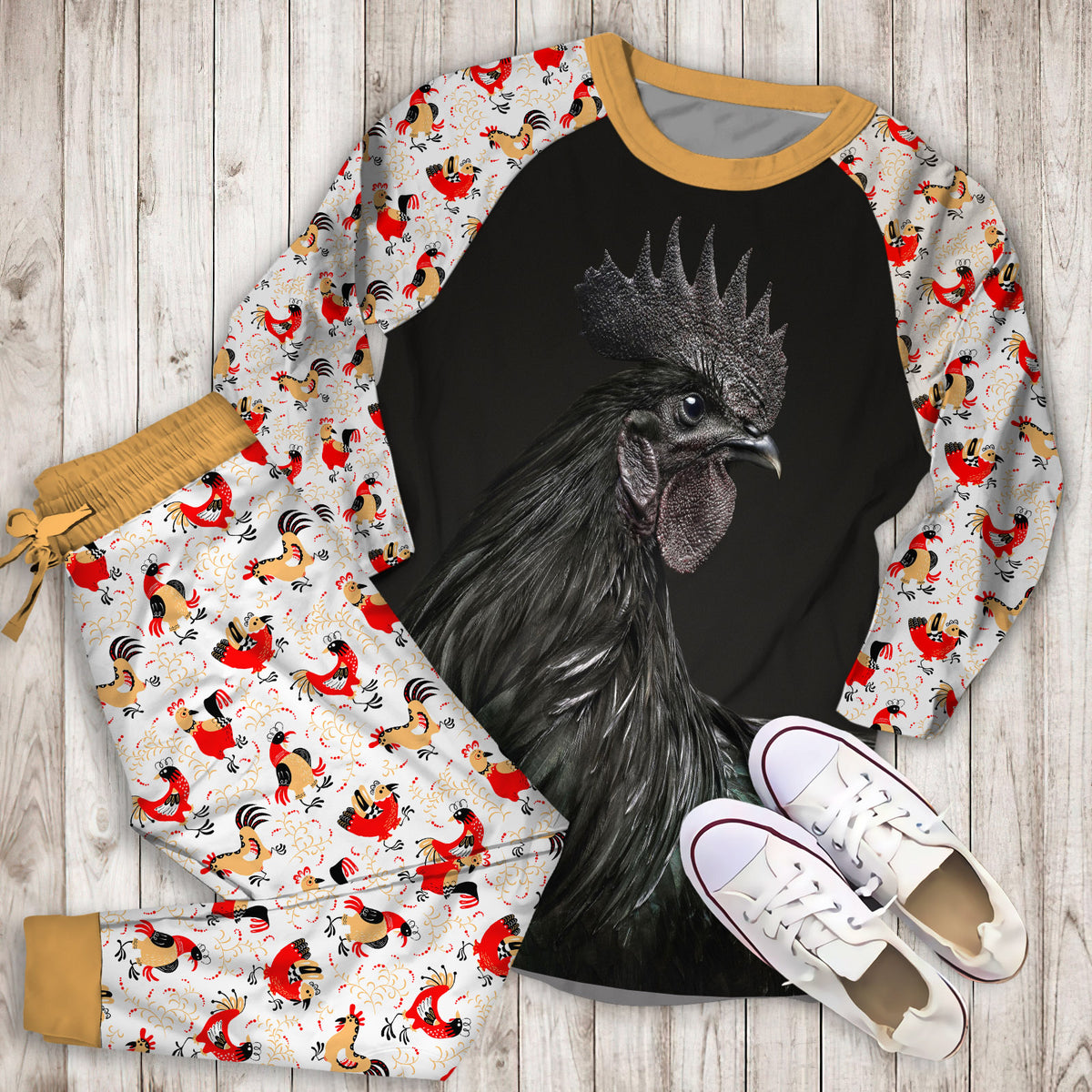 Rooster Pajama Set | Pajamas | Cotton Sleepwear Sets | Soft Long Sleeve Pjs | Raglan Shirt and Pants Set