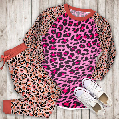 Cheetah Pink Pattern Pajama Set |Sleepwear Pjs Sets | Raglan Shirt Pants Set