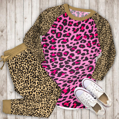 Cheetah Pink Pattern Pajama Set |Sleepwear Pjs Sets | Raglan Shirt Pants Set