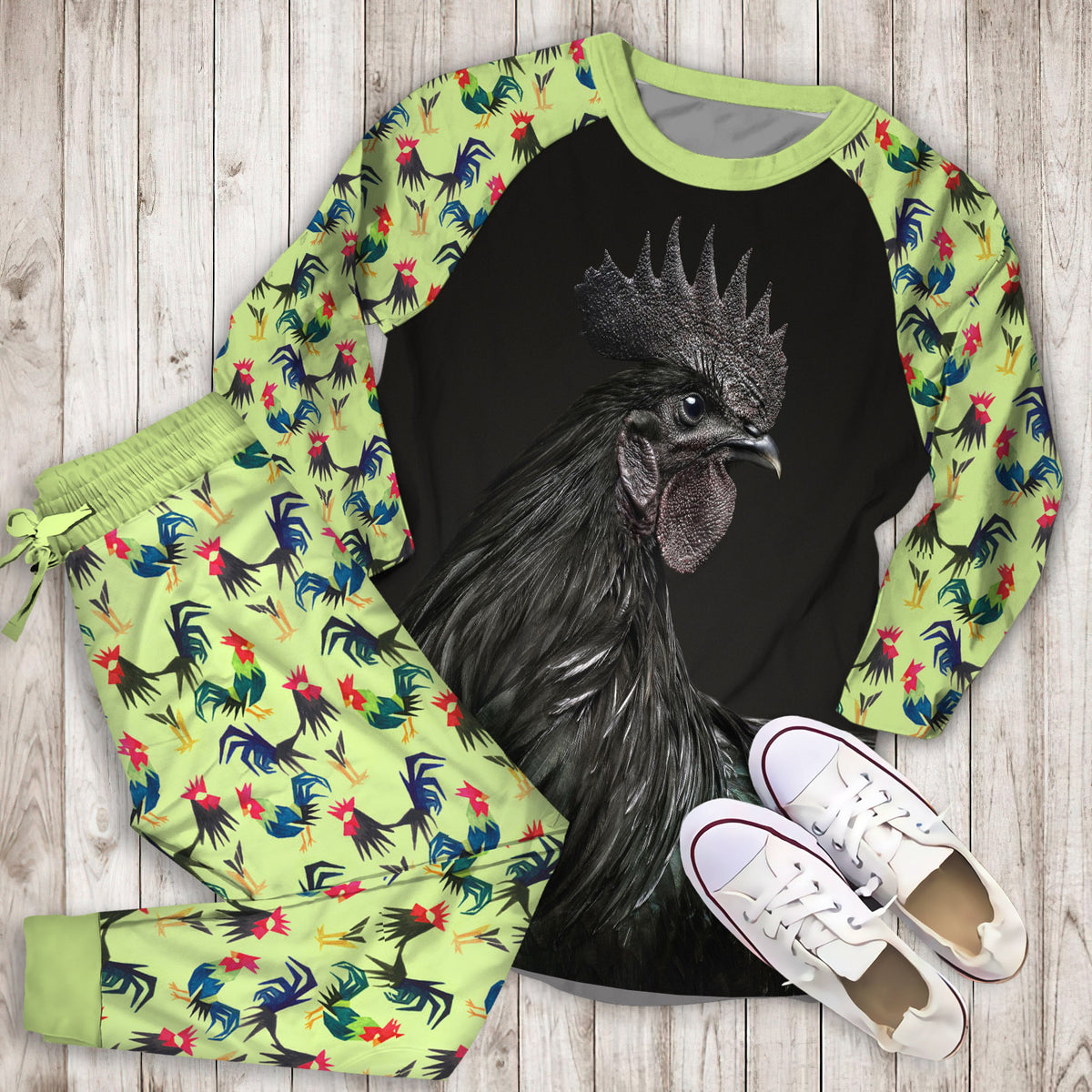 Rooster Pajama Set | Pajamas | Cotton Sleepwear Sets | Soft Long Sleeve Pjs | Raglan Shirt and Pants Set