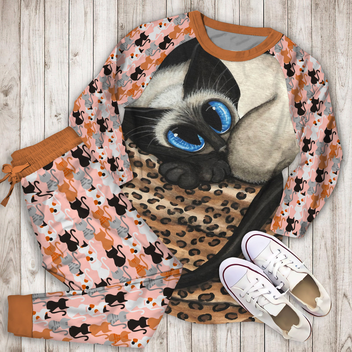 Cat Siamese Pajama Set |Sleepwear Pjs Sets | Raglan Shirt Pants Set