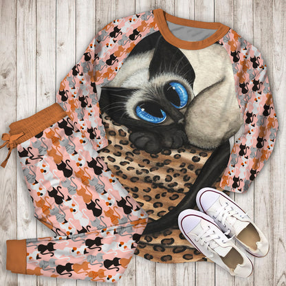 Cat Siamese Pajama Set |Sleepwear Pjs Sets | Raglan Shirt Pants Set