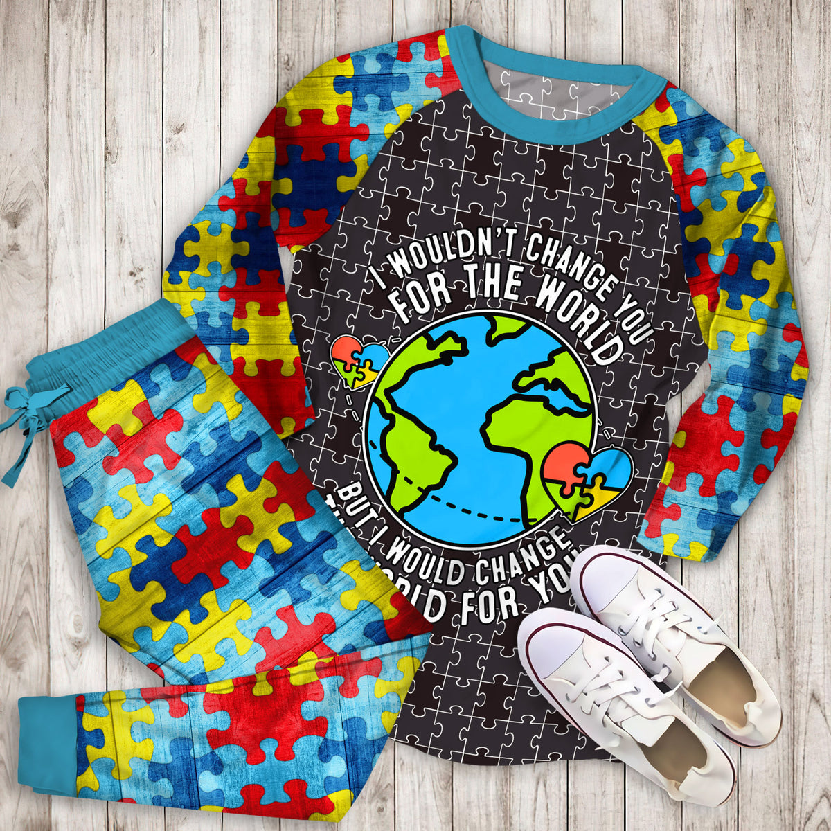 Autism Personalized Name Pajama Set |Sleepwear Pjs Sets | Raglan Shirt Pants Set