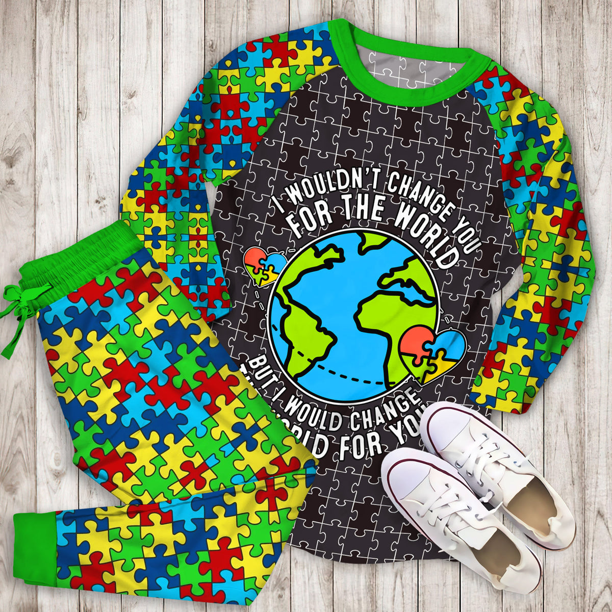Autism Personalized Name Pajama Set |Sleepwear Pjs Sets | Raglan Shirt Pants Set