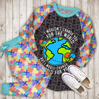 Autism Personalized Name Pajama Set |Sleepwear Pjs Sets | Raglan Shirt Pants Set