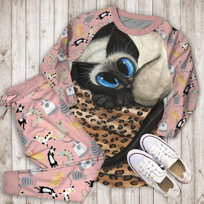 Cat Siamese Pajama Set |Sleepwear Pjs Sets | Raglan Shirt Pants Set