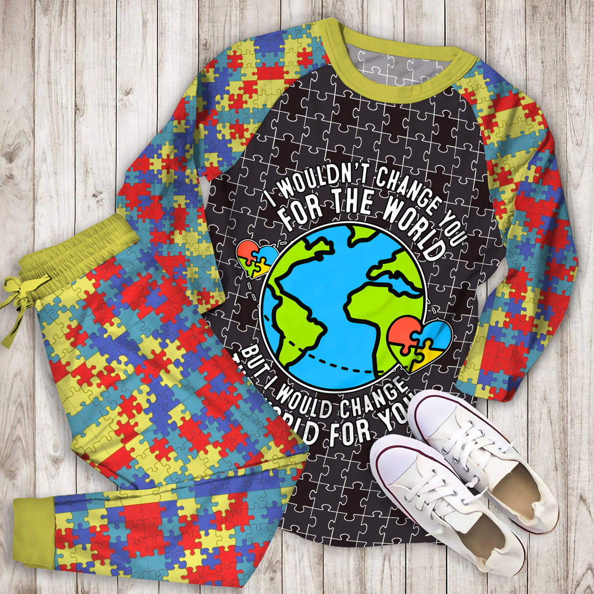 Autism Personalized Name Pajama Set |Sleepwear Pjs Sets | Raglan Shirt Pants Set