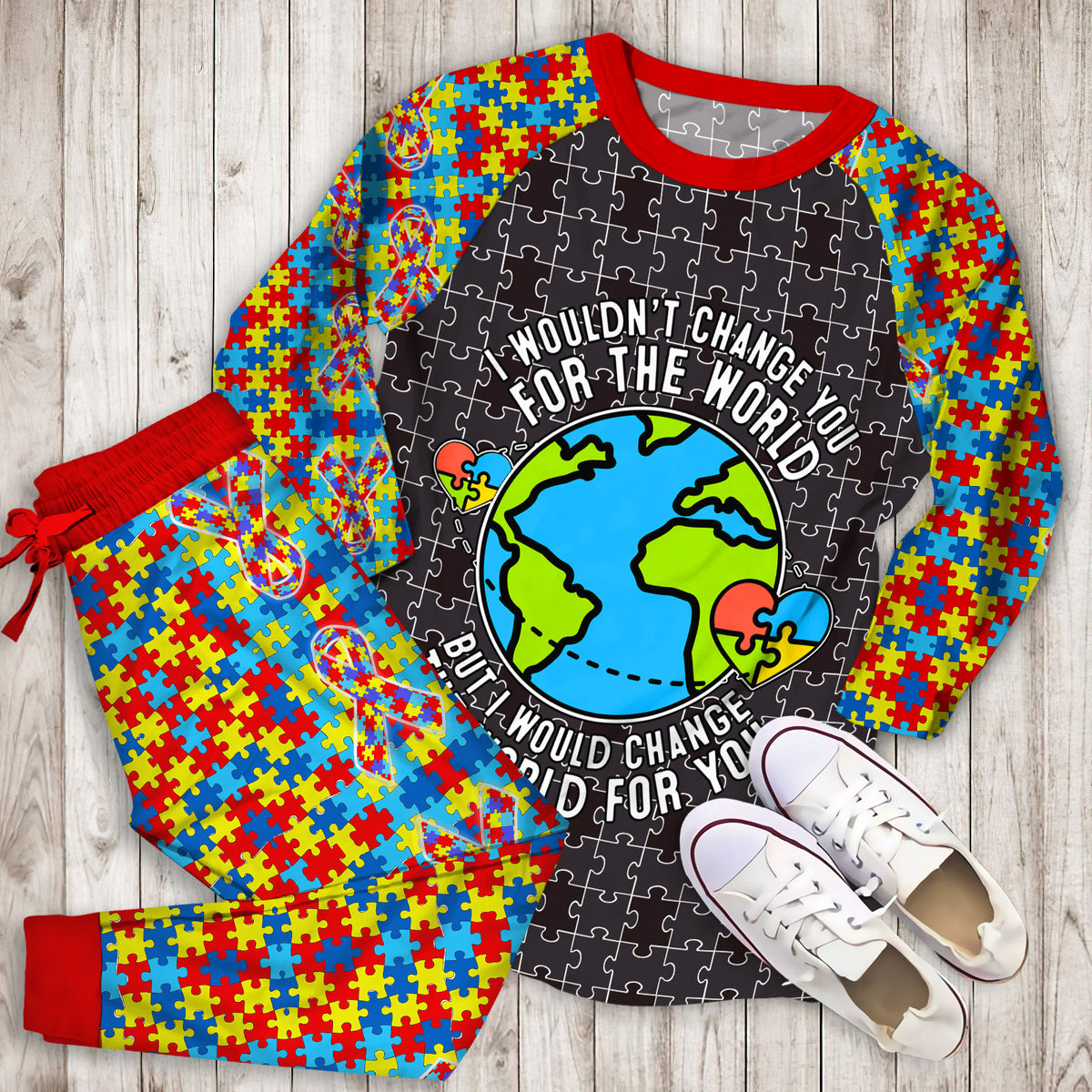 Autism Personalized Name Pajama Set |Sleepwear Pjs Sets | Raglan Shirt Pants Set