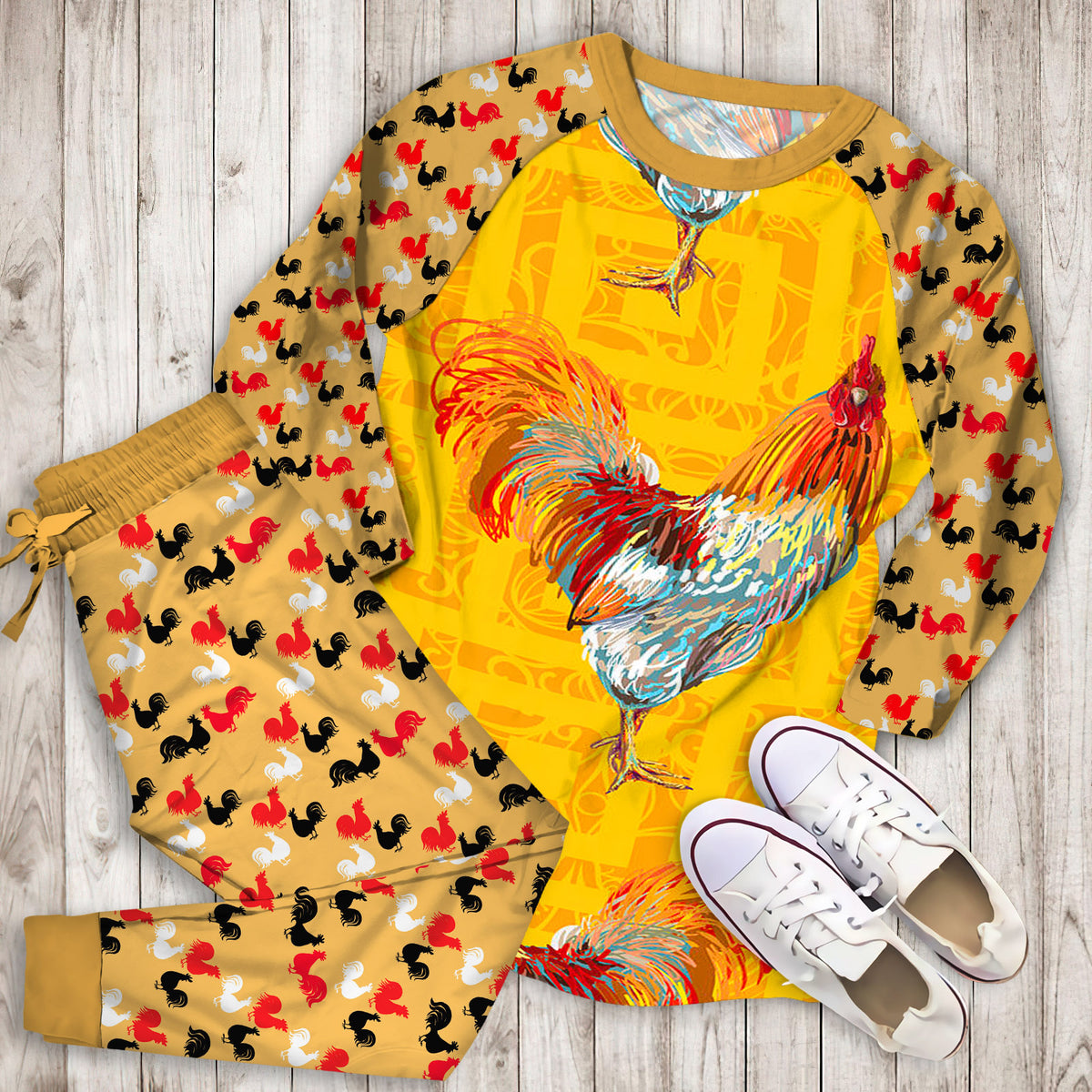 Rooster Pajama Set | Pajamas | Cotton Sleepwear Sets | Soft Long Sleeve Pjs | Raglan Shirt and Pants Set