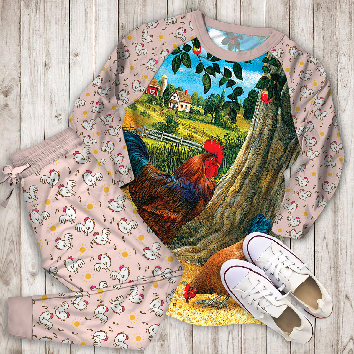 Chicken Pajama Set | Pajamas | Cotton Sleepwear Sets | Soft Long Sleeve Pjs | Raglan Shirt and Pants Set