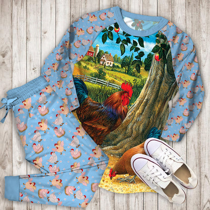 Chicken Pajama Set | Pajamas | Cotton Sleepwear Sets | Soft Long Sleeve Pjs | Raglan Shirt and Pants Set