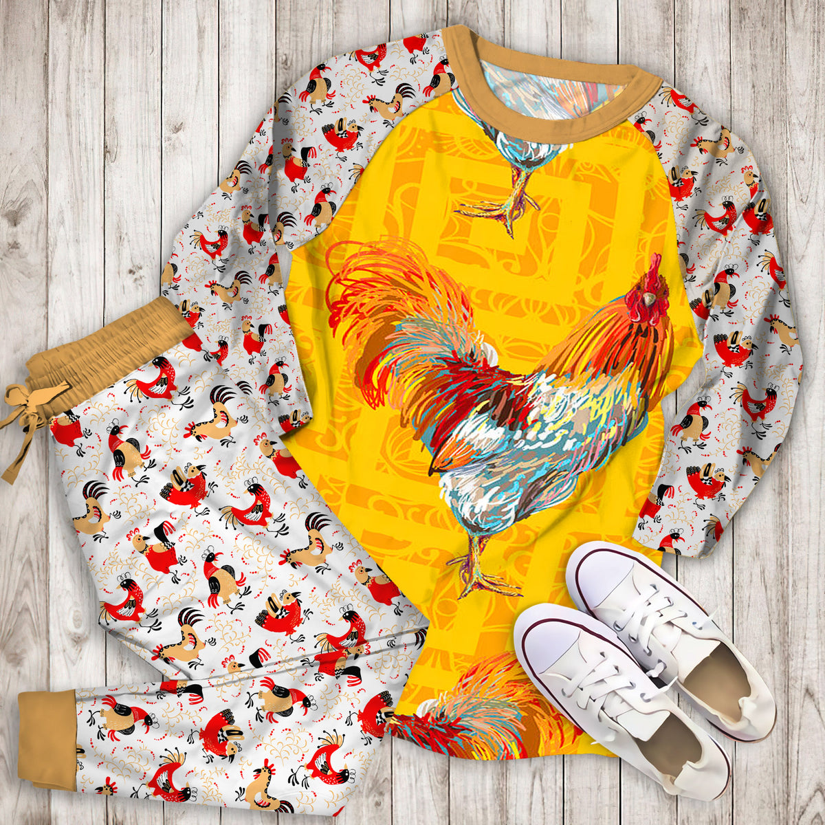 Rooster Pajama Set | Pajamas | Cotton Sleepwear Sets | Soft Long Sleeve Pjs | Raglan Shirt and Pants Set