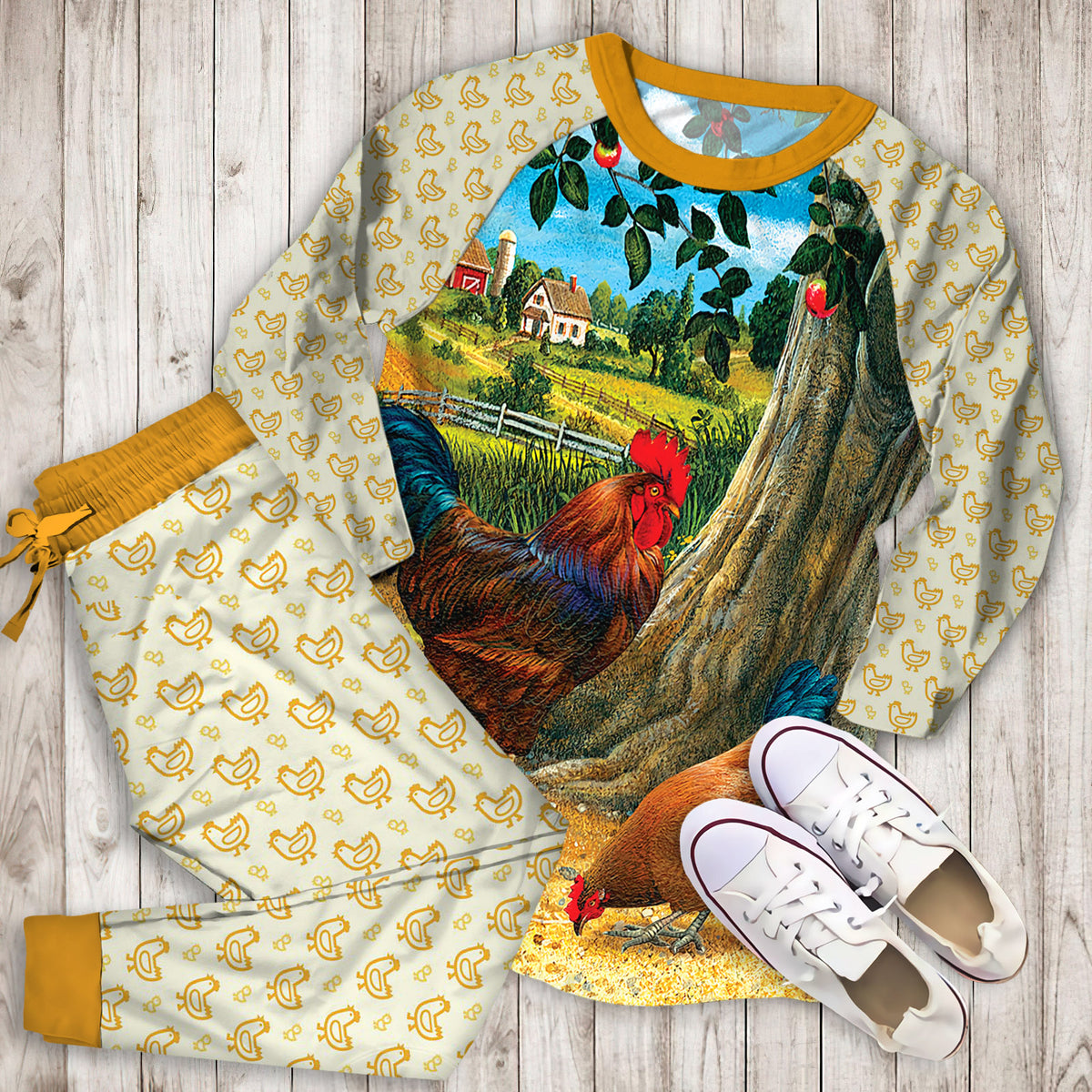 Chicken Pajama Set | Pajamas | Cotton Sleepwear Sets | Soft Long Sleeve Pjs | Raglan Shirt and Pants Set