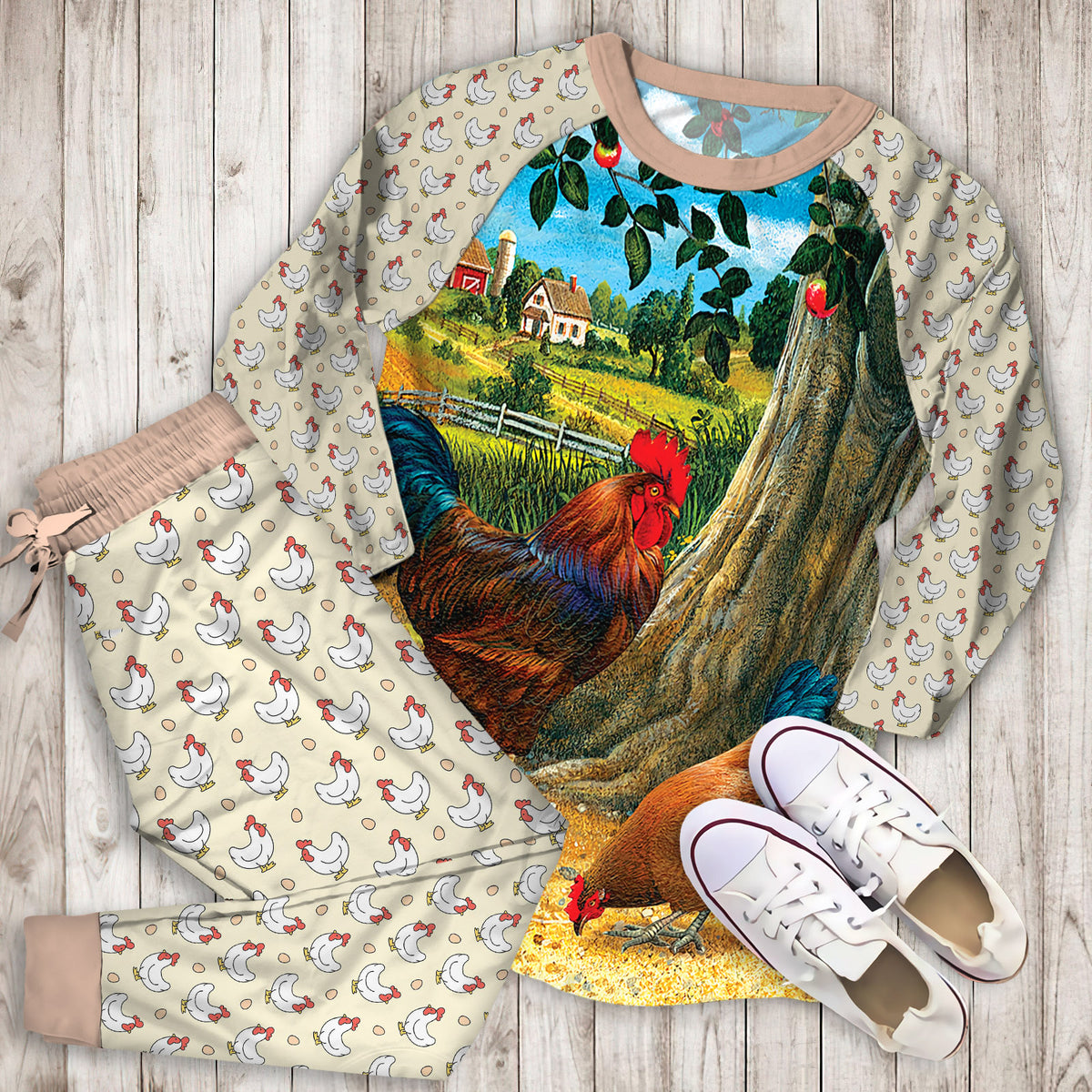 Chicken Pajama Set | Pajamas | Cotton Sleepwear Sets | Soft Long Sleeve Pjs | Raglan Shirt and Pants Set
