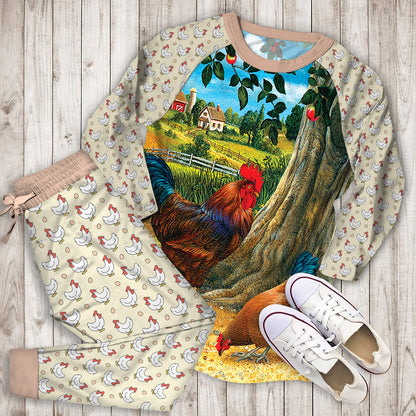 Chicken Pajama Set | Pajamas | Cotton Sleepwear Sets | Soft Long Sleeve Pjs | Raglan Shirt and Pants Set