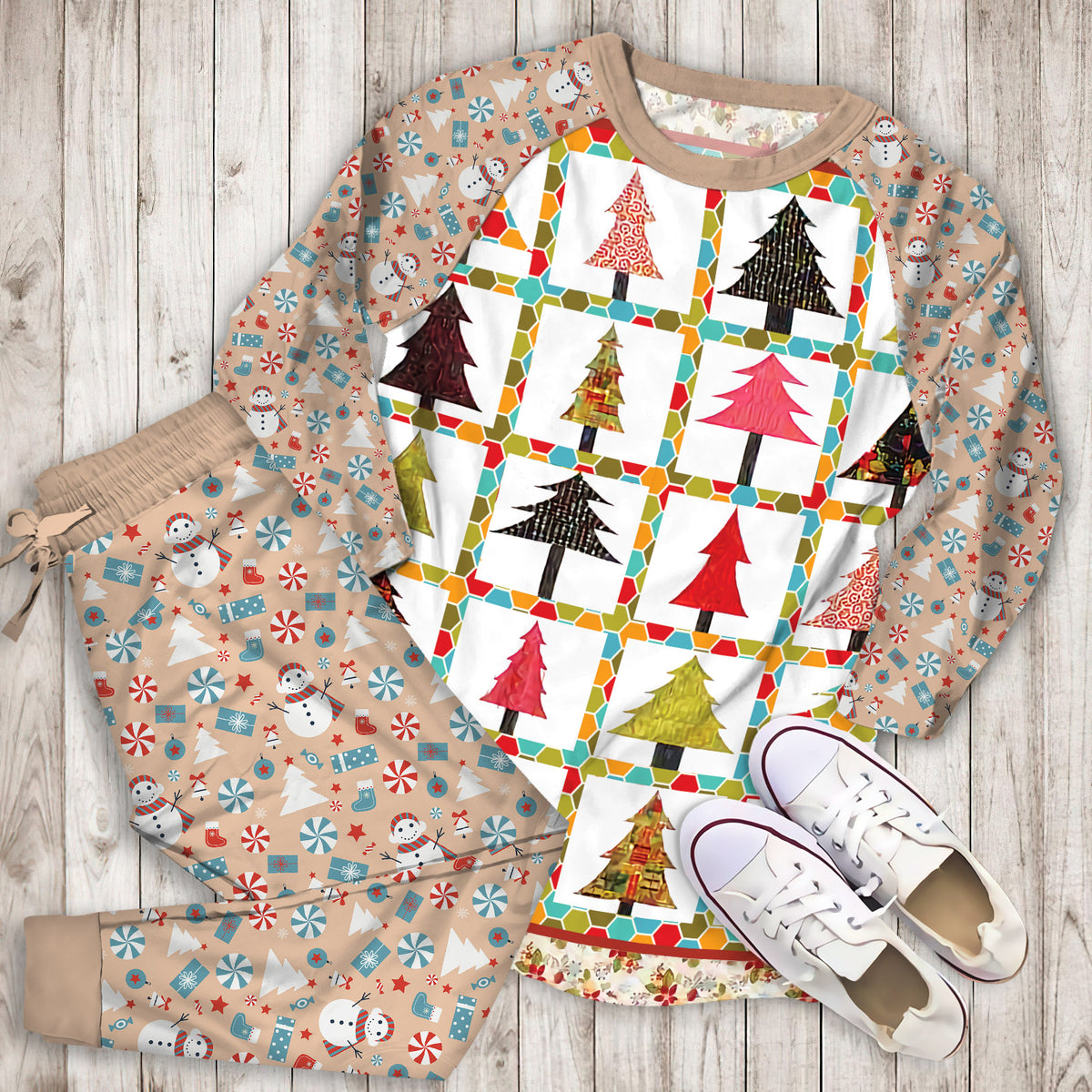 Christmas Tree Pajama Set | Pajamas | Cotton Sleepwear Sets | Soft Long Sleeve Pjs | Raglan Shirt and Pants Set
