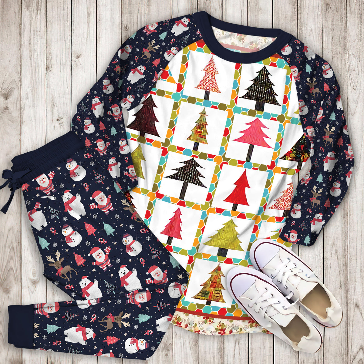 Christmas Tree Pajama Set | Pajamas | Cotton Sleepwear Sets | Soft Long Sleeve Pjs | Raglan Shirt and Pants Set