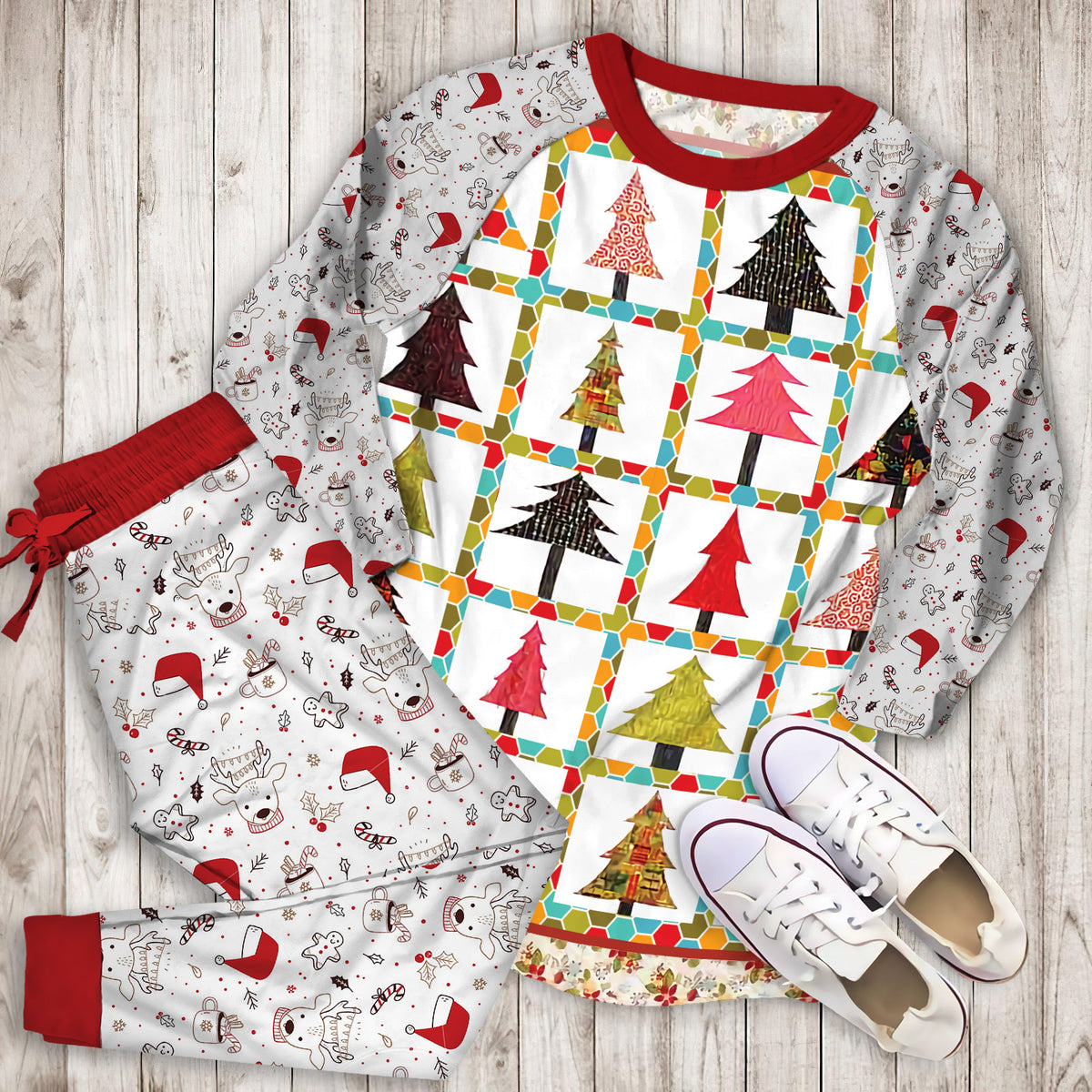 Christmas Tree Pajama Set | Pajamas | Cotton Sleepwear Sets | Soft Long Sleeve Pjs | Raglan Shirt and Pants Set