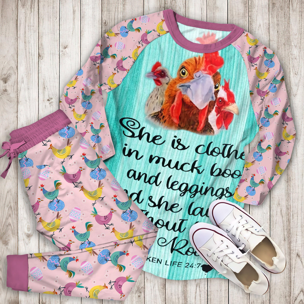 Chicken Lady Personalized Name Pajama Set |Sleepwear Pjs Sets | Raglan Shirt Pants Set