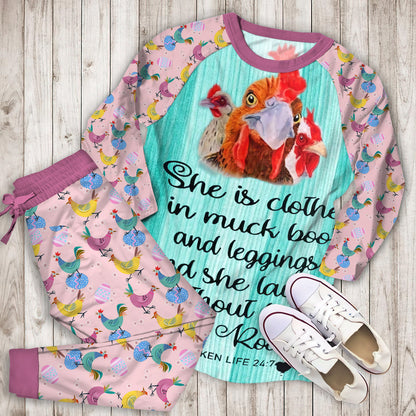 Chicken Lady Personalized Name Pajama Set |Sleepwear Pjs Sets | Raglan Shirt Pants Set