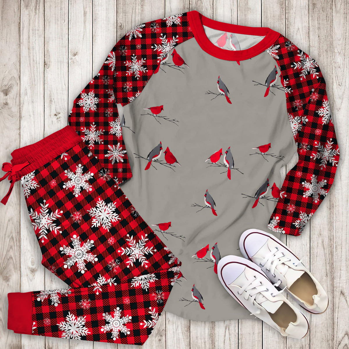 Winter Cardinal Pajama Set |Sleepwear Pjs Sets | Raglan Shirt Pants Set