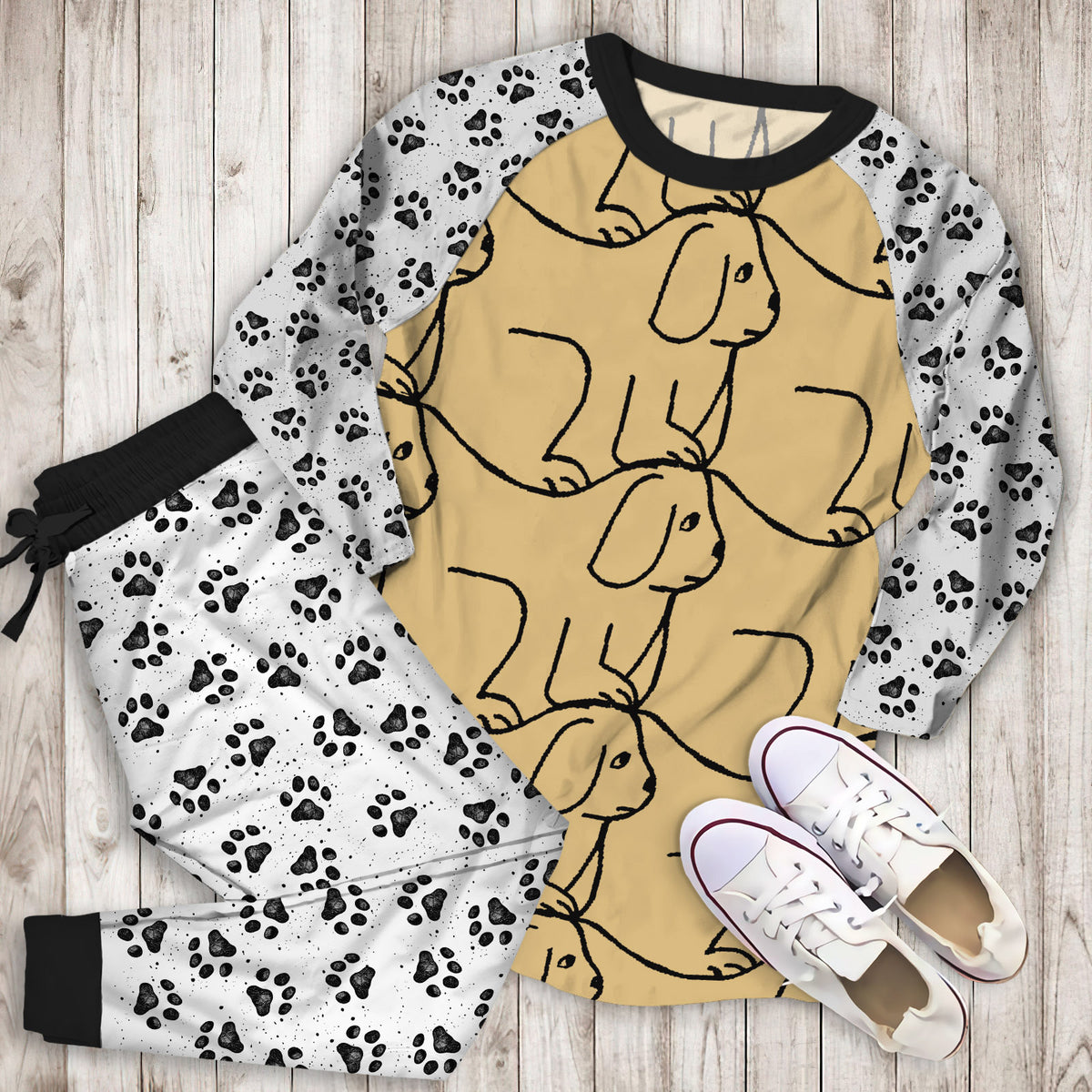 Dog Pajama Set | Pajamas | Cotton Sleepwear Sets | Soft Long Sleeve Pjs | Raglan Shirt and Pants Set