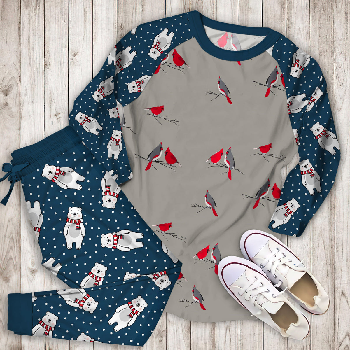 Winter Cardinal Pajama Set |Sleepwear Pjs Sets | Raglan Shirt Pants Set