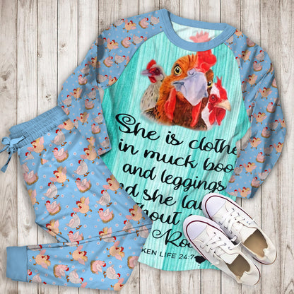 Chicken Lady Personalized Name Pajama Set |Sleepwear Pjs Sets | Raglan Shirt Pants Set