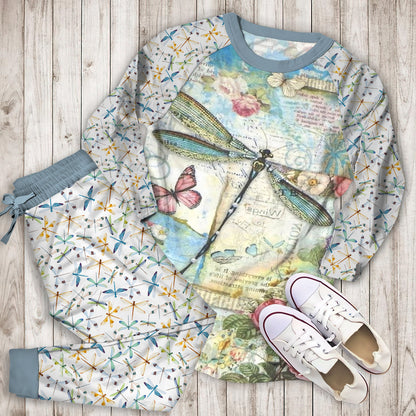 Dragonfly Pajama Set |Sleepwear Pjs Sets | Raglan Shirt Pants Set