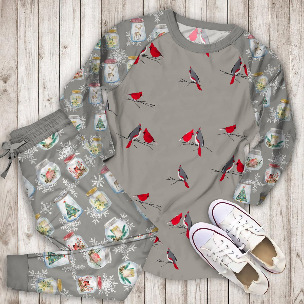 Winter Cardinal Pajama Set |Sleepwear Pjs Sets | Raglan Shirt Pants Set