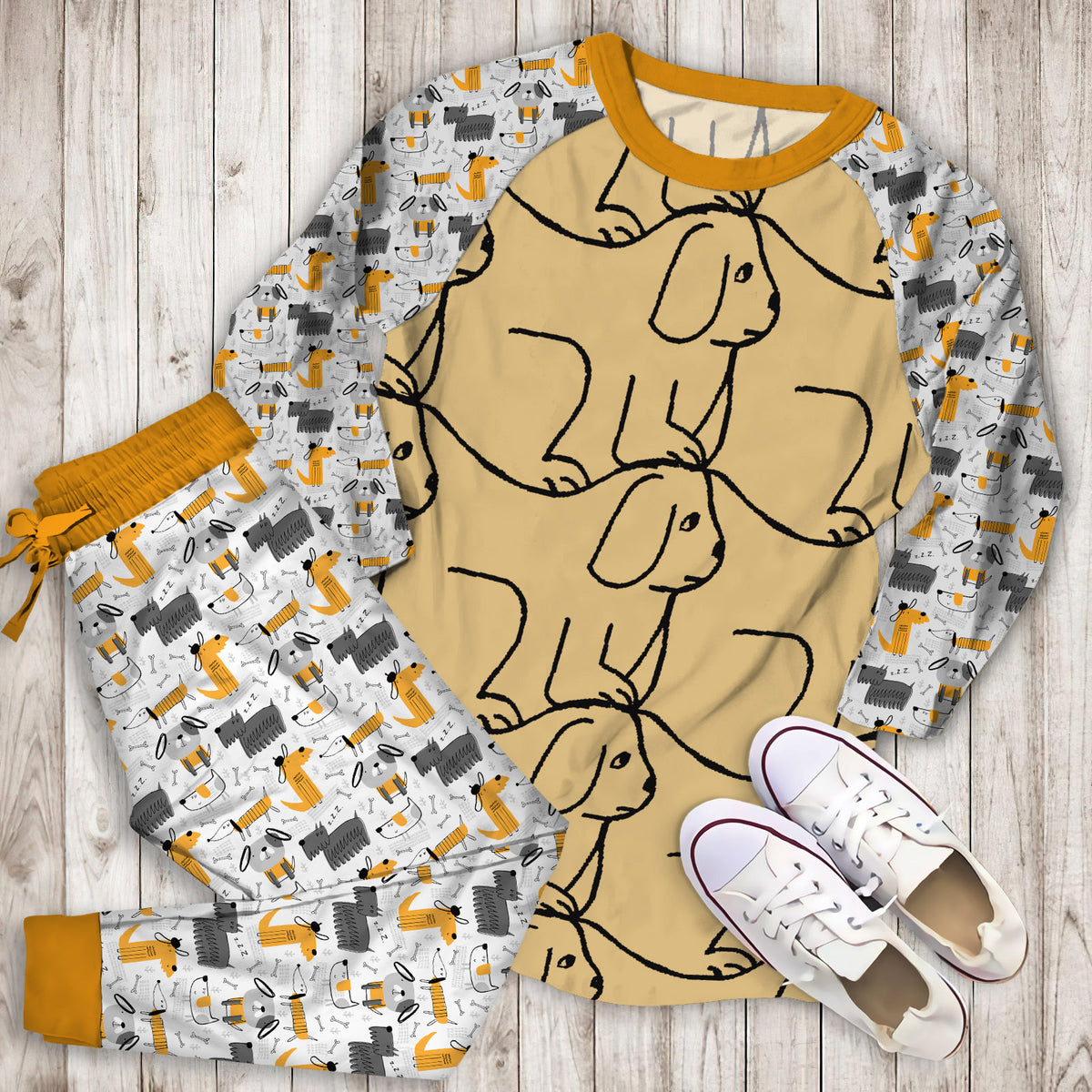 Dog Pajama Set | Pajamas | Cotton Sleepwear Sets | Soft Long Sleeve Pjs | Raglan Shirt and Pants Set