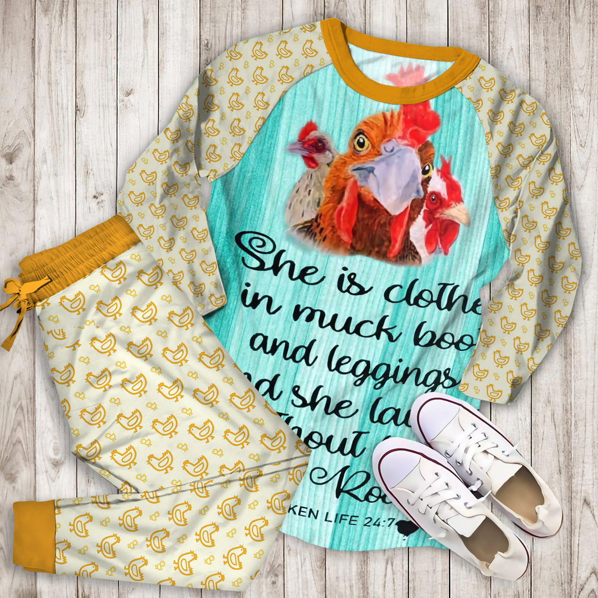 Chicken Lady Personalized Name Pajama Set |Sleepwear Pjs Sets | Raglan Shirt Pants Set
