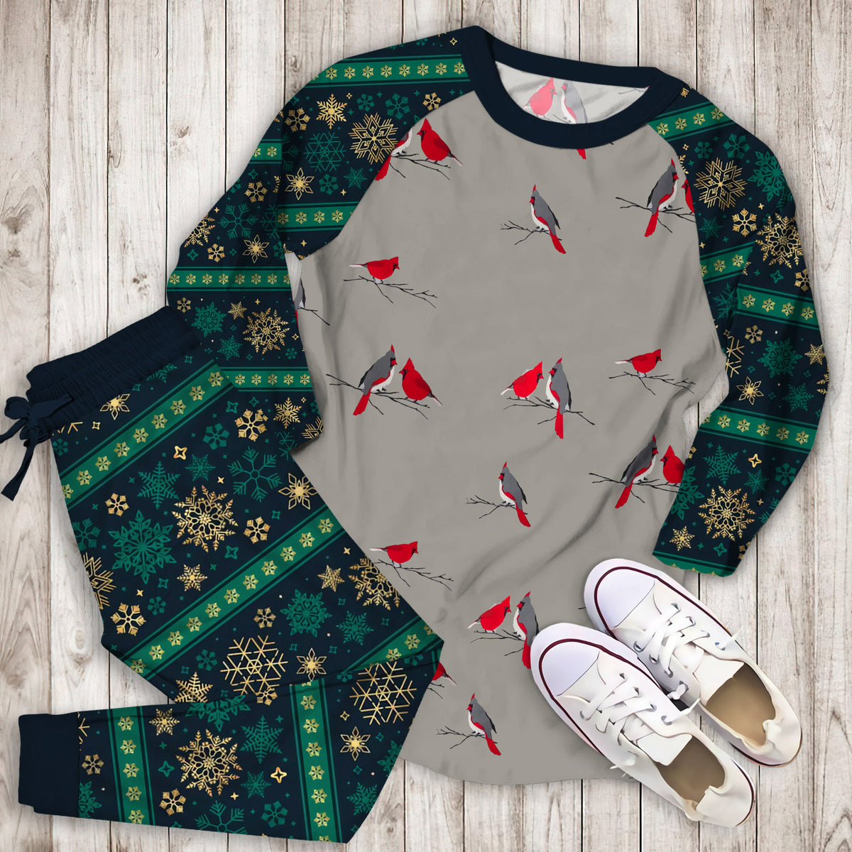 Winter Cardinal Pajama Set |Sleepwear Pjs Sets | Raglan Shirt Pants Set