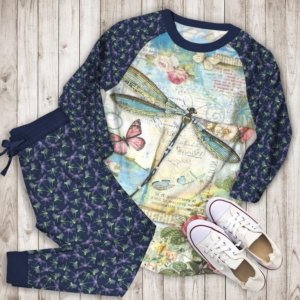 Dragonfly Pajama Set |Sleepwear Pjs Sets | Raglan Shirt Pants Set