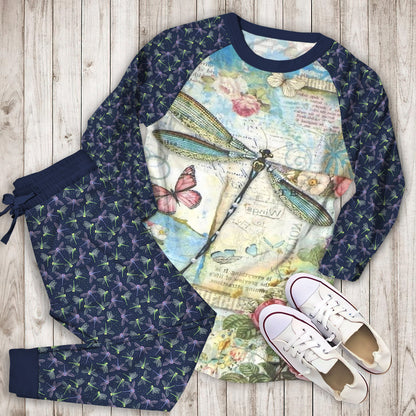 Dragonfly Pajama Set |Sleepwear Pjs Sets | Raglan Shirt Pants Set