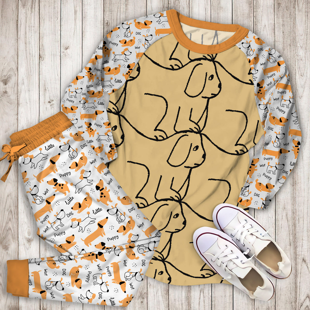 Dog Pajama Set | Pajamas | Cotton Sleepwear Sets | Soft Long Sleeve Pjs | Raglan Shirt and Pants Set