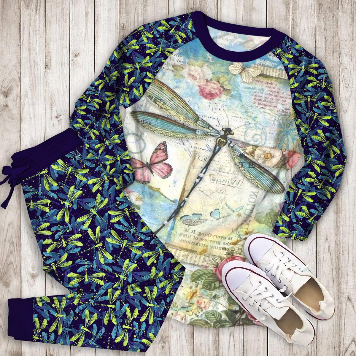 Dragonfly Pajama Set |Sleepwear Pjs Sets | Raglan Shirt Pants Set